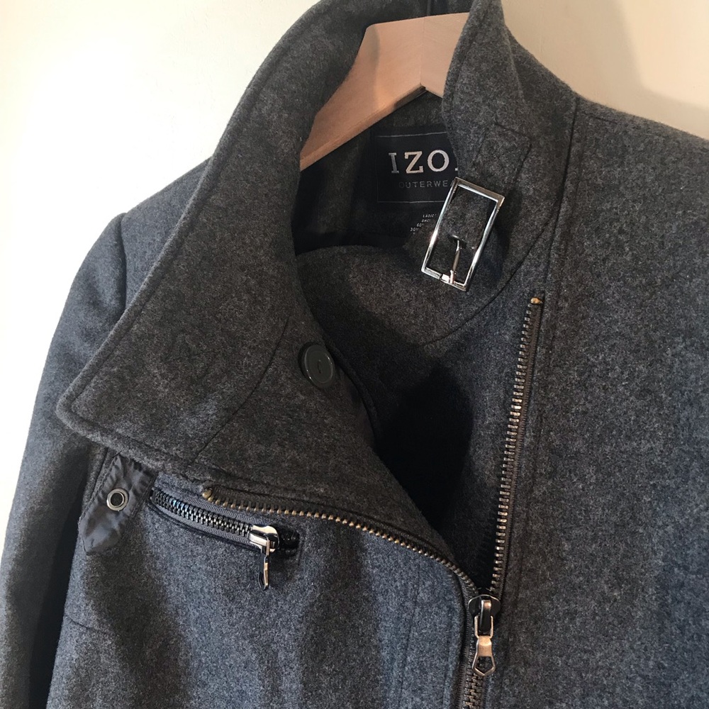 Izod Outerwear Wool Blend Motorcycle Jacket, Gray - Picture 12 of 16
